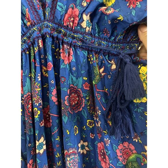 NWT R.Vivimos Blue Floral Caftan Dress Print V-Neck Short Sleeve Sz M 8 10 Maxi - Picture 3 of 5